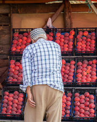 Rear view of fruits for sale at market stall