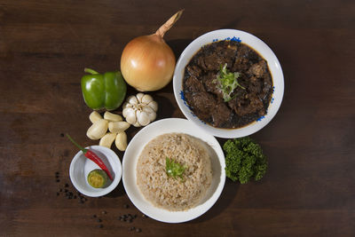 High angle view of food on table