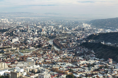 High angle view of buildings in city