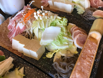 High angle view of meal served in tray