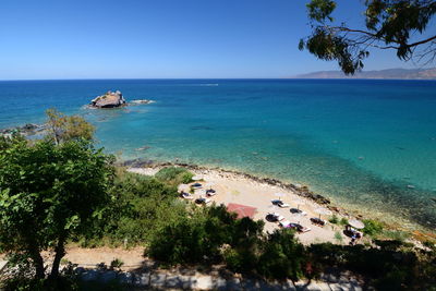 High angle view of beach against clear sky