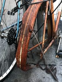 Close-up of rusty bicycle