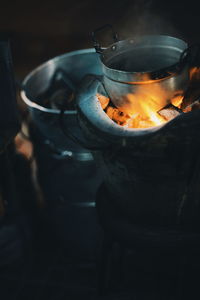 Close-up of fire on barbecue grill