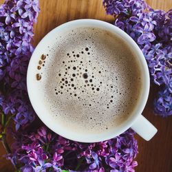 High angle view of coffee on table