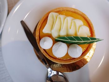 High angle view of breakfast on table