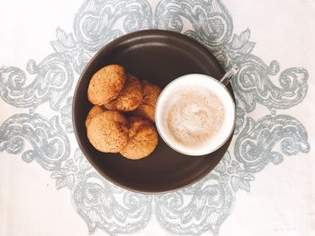 High angle view of breakfast on table