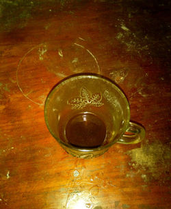 High angle view of beer glass on table