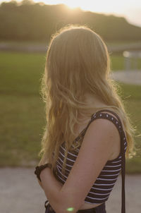 Close-up of woman with blond hair