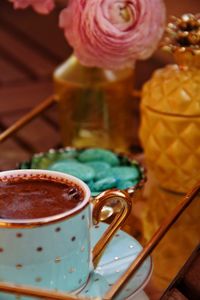 Close-up of turkish coffee on table