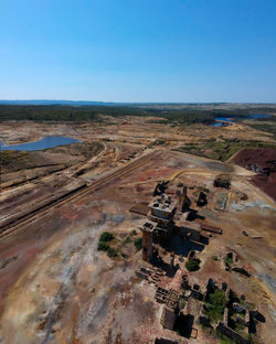 High angle view of land against clear sky