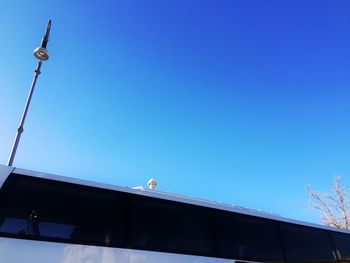 Low angle view of roof against clear blue sky