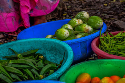 High angle view of fruits for sale in market