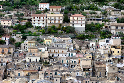 High angle view of houses on mountain