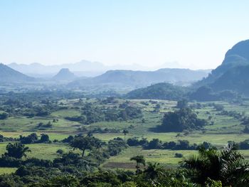 Scenic view of village against clear sky