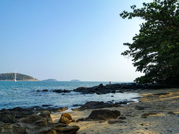 Scenic view of sea against clear sky
