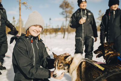 Portrait of dog in park during winter