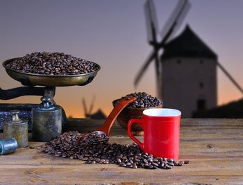 Close-up of coffee beans on table