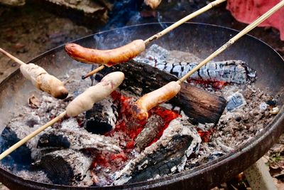 Close-up of meat on barbecue grill