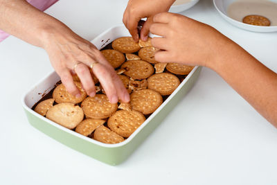 High angle view of woman preparing food