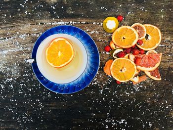 High angle view of breakfast on table