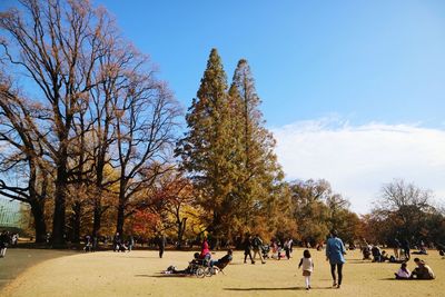 People walking in park during autumn