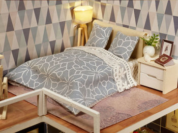 High angle view of chairs on table at home