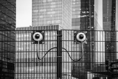 Close-up of cameras on building