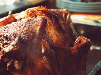 Close-up of meat in plate