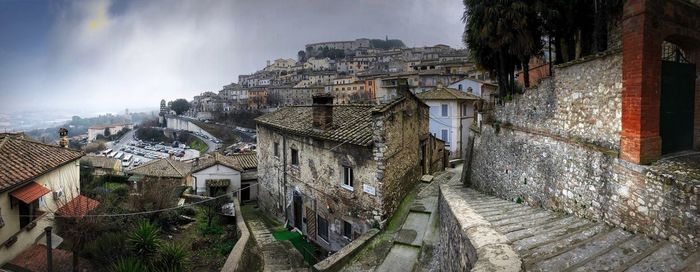 Panoramic view of old buildings in town