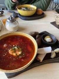 High angle view of food on table