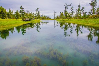 Scenic view of lake against sky