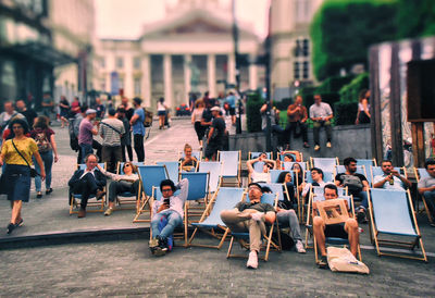 Group of people on street in city