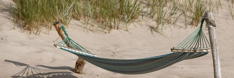 Panoramic shot of hammock on beach