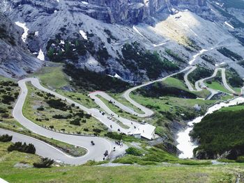 High angle view of winding road on mountain