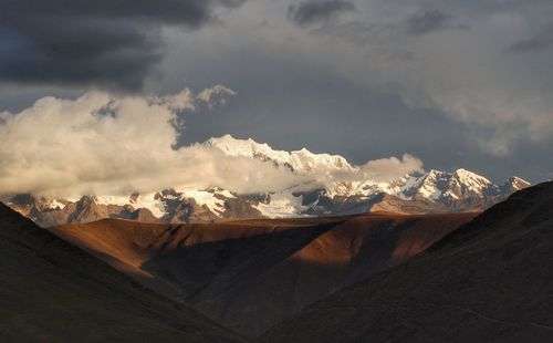 Scenic view of snowcapped mountains against sky