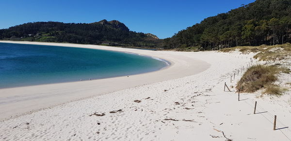 Scenic view of beach against clear sky