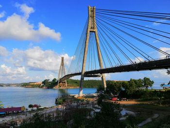 Suspension bridge over river