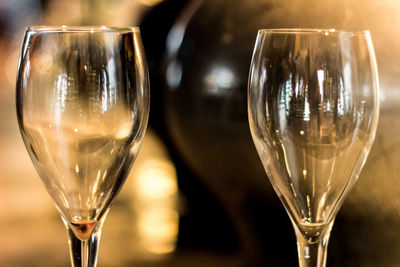 Close-up of empty wineglasses
