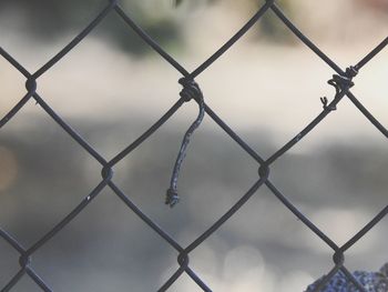 Close-up of chainlink fence against sky
