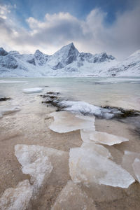 Scenic view of frozen lake against sky