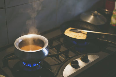 Food cooking on stove at kitchen