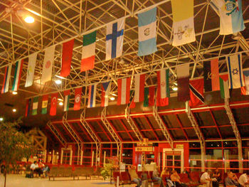 Low angle view of illuminated ceiling