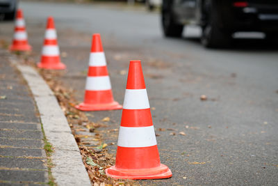 Traffic cones on road