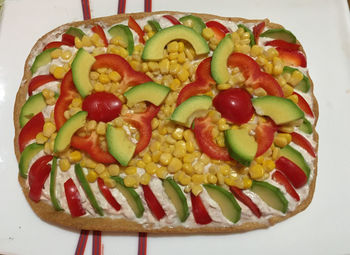 High angle view of fruits in plate