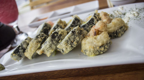 Close-up of food in plate on table