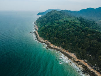 High angle view of bay against sky