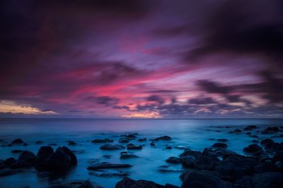 Scenic view of sea against cloudy sky