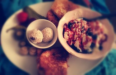 Close-up of breakfast served on table