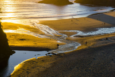 High angle view of beach during sunset