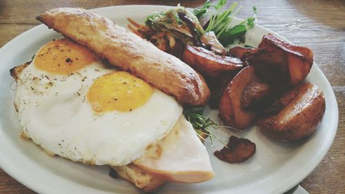 Close-up of breakfast served in plate